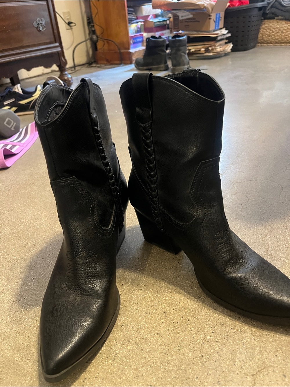 Dolce Vita Black Braided Western Heel Ankle Boots